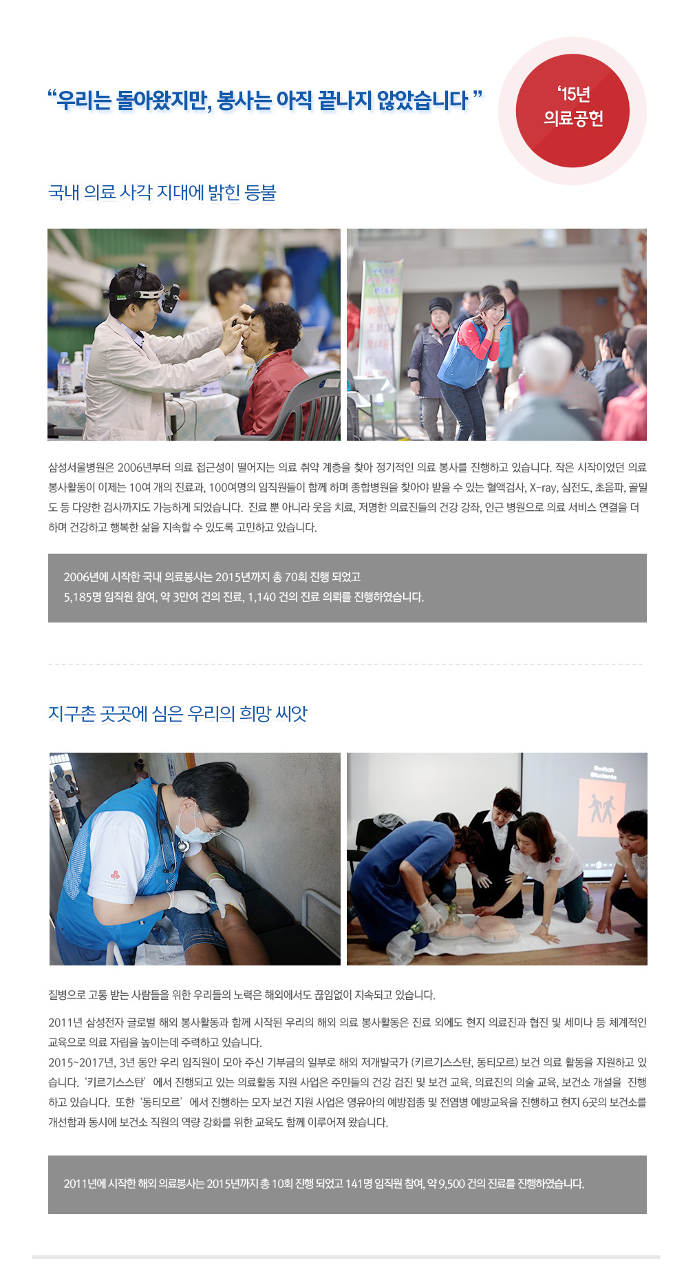 우리는 돌아왔지만, 봉사는 아직 끝나지 않았습니다. 상세내용이어서