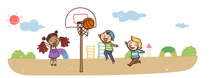 <그림> 농구하고 있는 남자 아이 2명과 응원하고있는 여자 아이